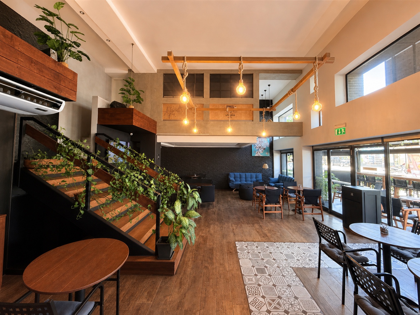 The spacious lounge and seating inside Biamo Café